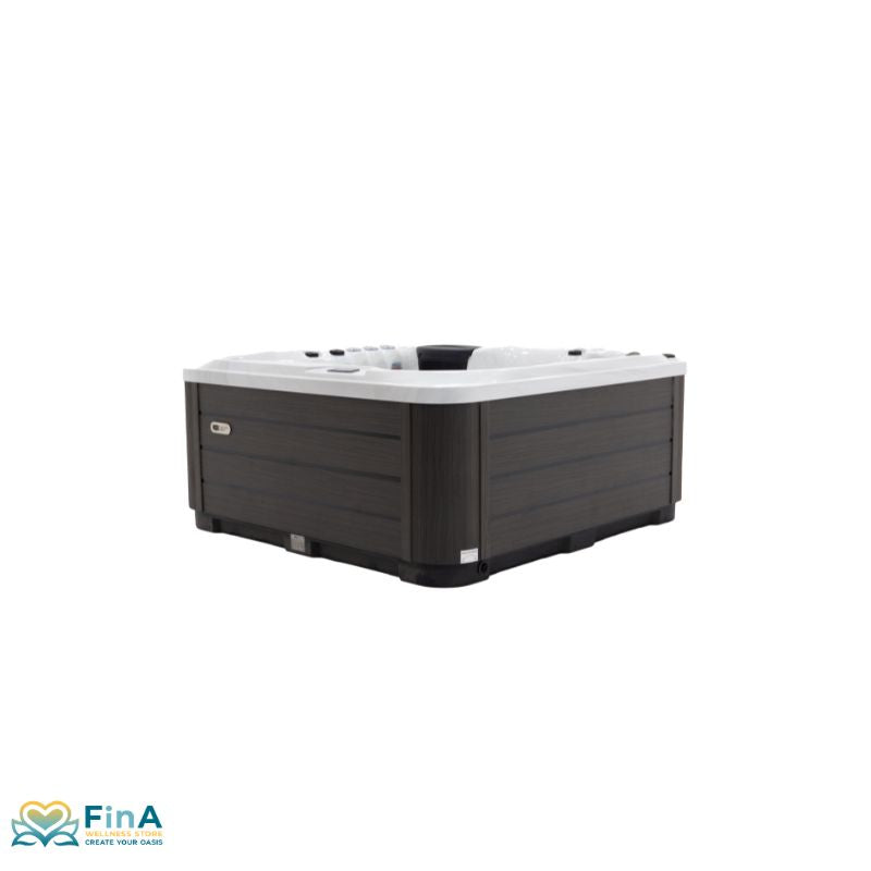 Platinum Spas Refresh Hot tub for 6 Persons in modern side view with dark cladding and white acrylic basin